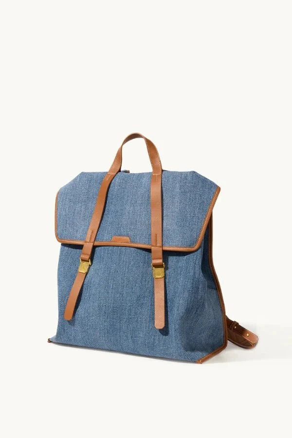 Sac à Dos de Voyage en Denim et Cuir avec Compartiment Ordinateur 16 Pouces