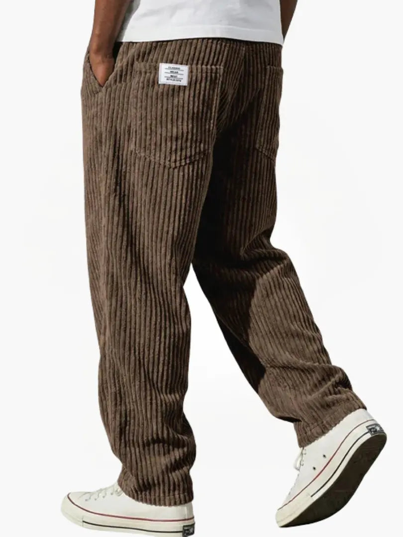Herrebukser i fløjlsstof til hverdagsbrug med løs pasform og justerbar snøre