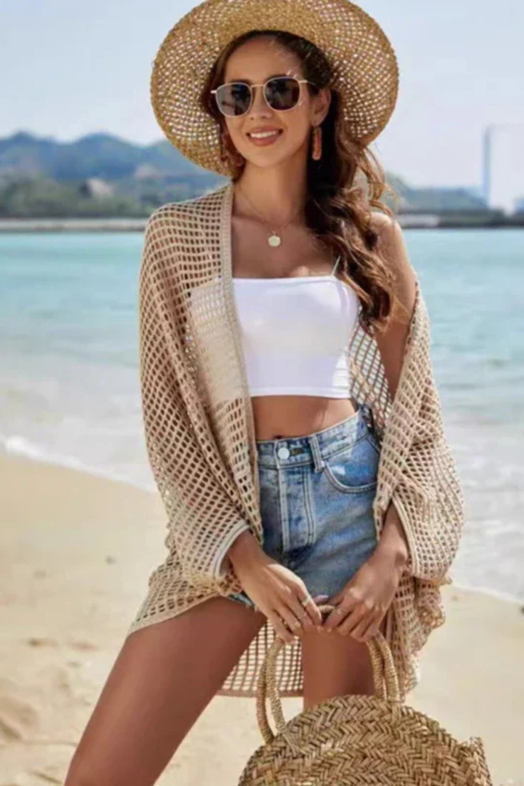 Cardigan de plajă croșetat pentru femei, kimono decupat și accesorii de plajă