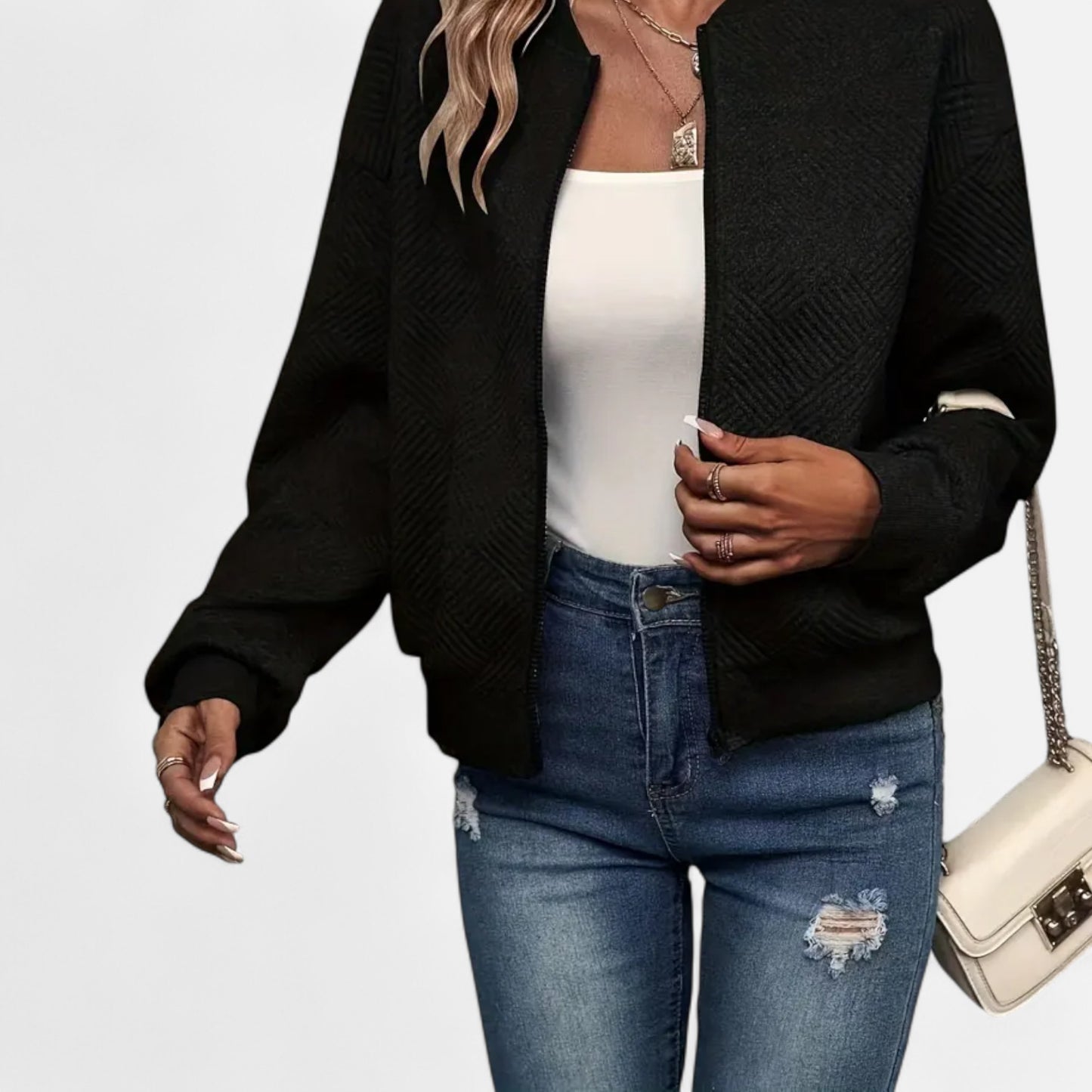 Velclairemode.com | Veste zippée femme en tissu texturé