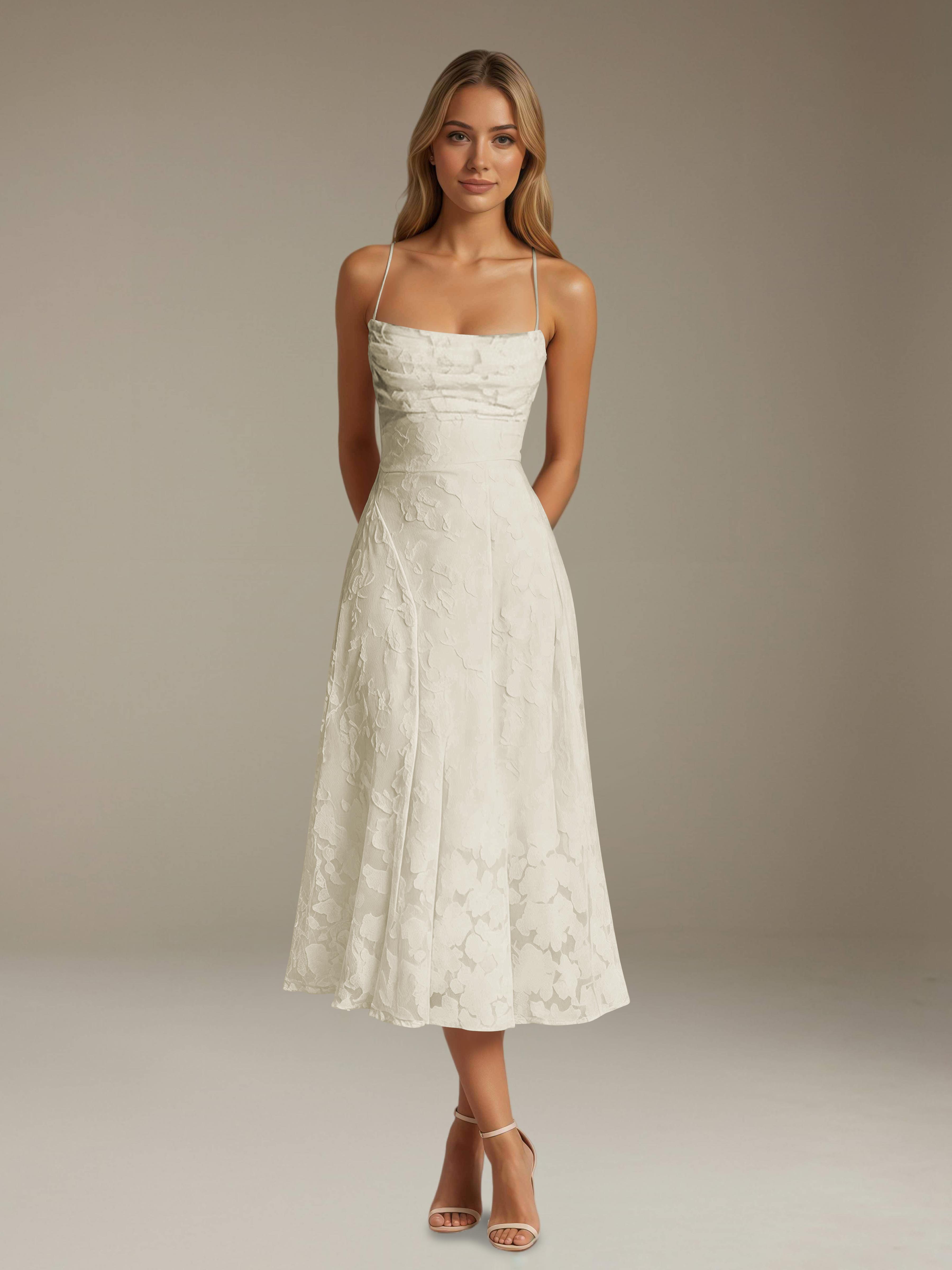 Robe Longue de Soirée à Bretelles Spaghetti et Dos Nu avec Jacquard Floral