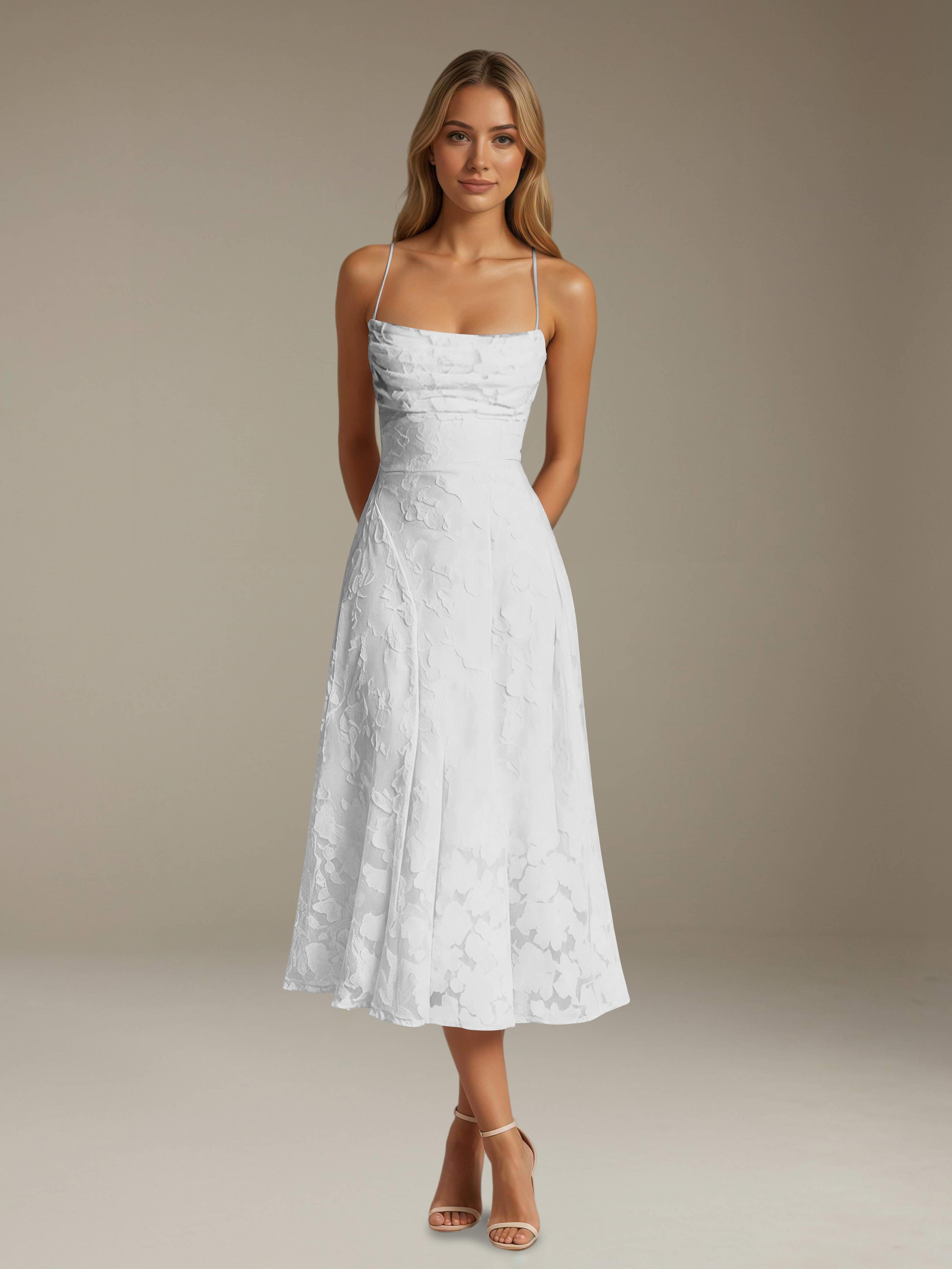 Robe Longue de Soirée à Bretelles Spaghetti et Dos Nu avec Jacquard Floral