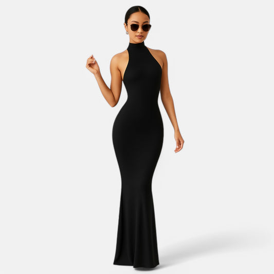 Velclairemode | Robe Longue Satinée à Découpes – Silhouette Sculptée, Nuit Élégante