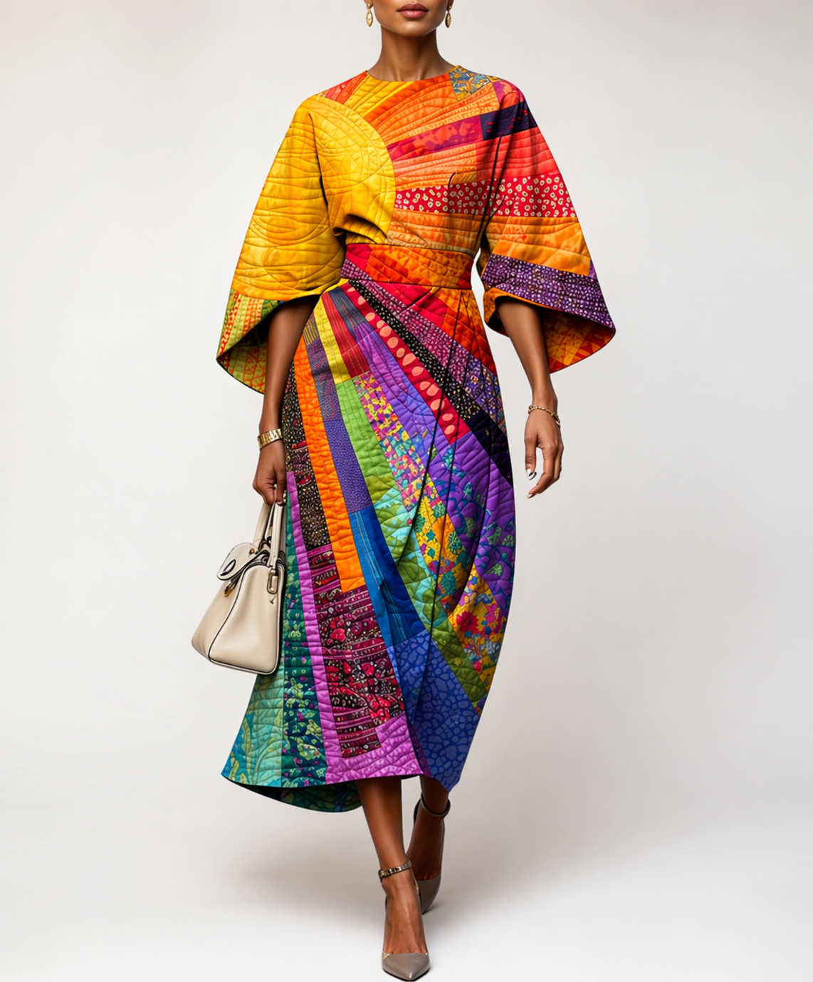 Robe kimono para mulheres — patchwork multicolorido — evento cultural
