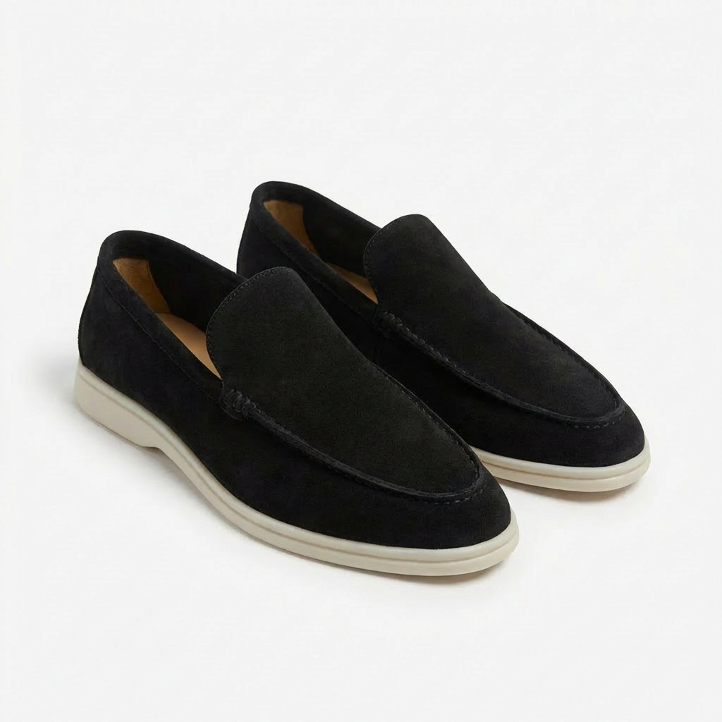 Mocassins en Daim avec Coutures Apparentes et Semelle en Caoutchouc pour Homme