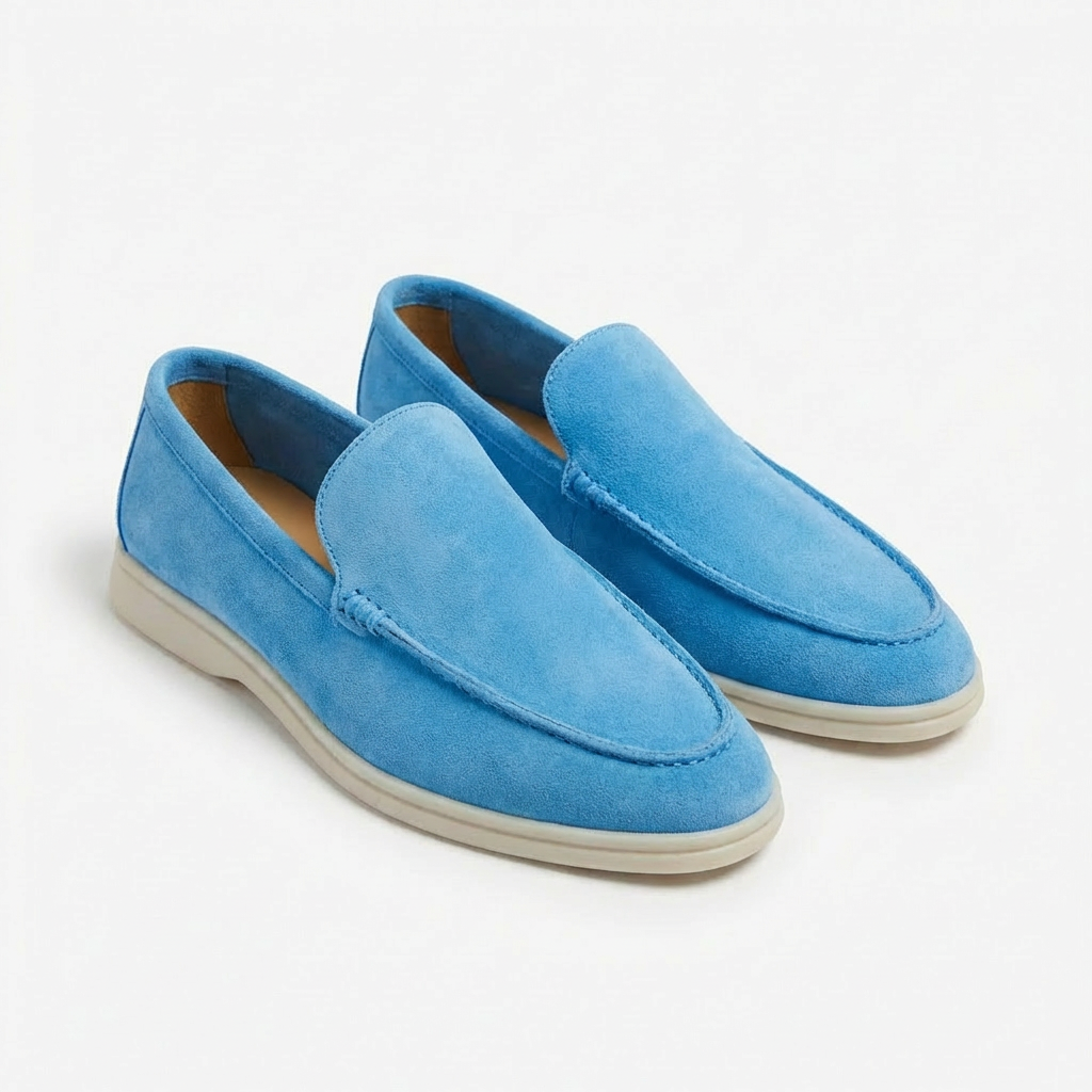 Mocassins en Daim avec Coutures Apparentes et Semelle en Caoutchouc pour Homme