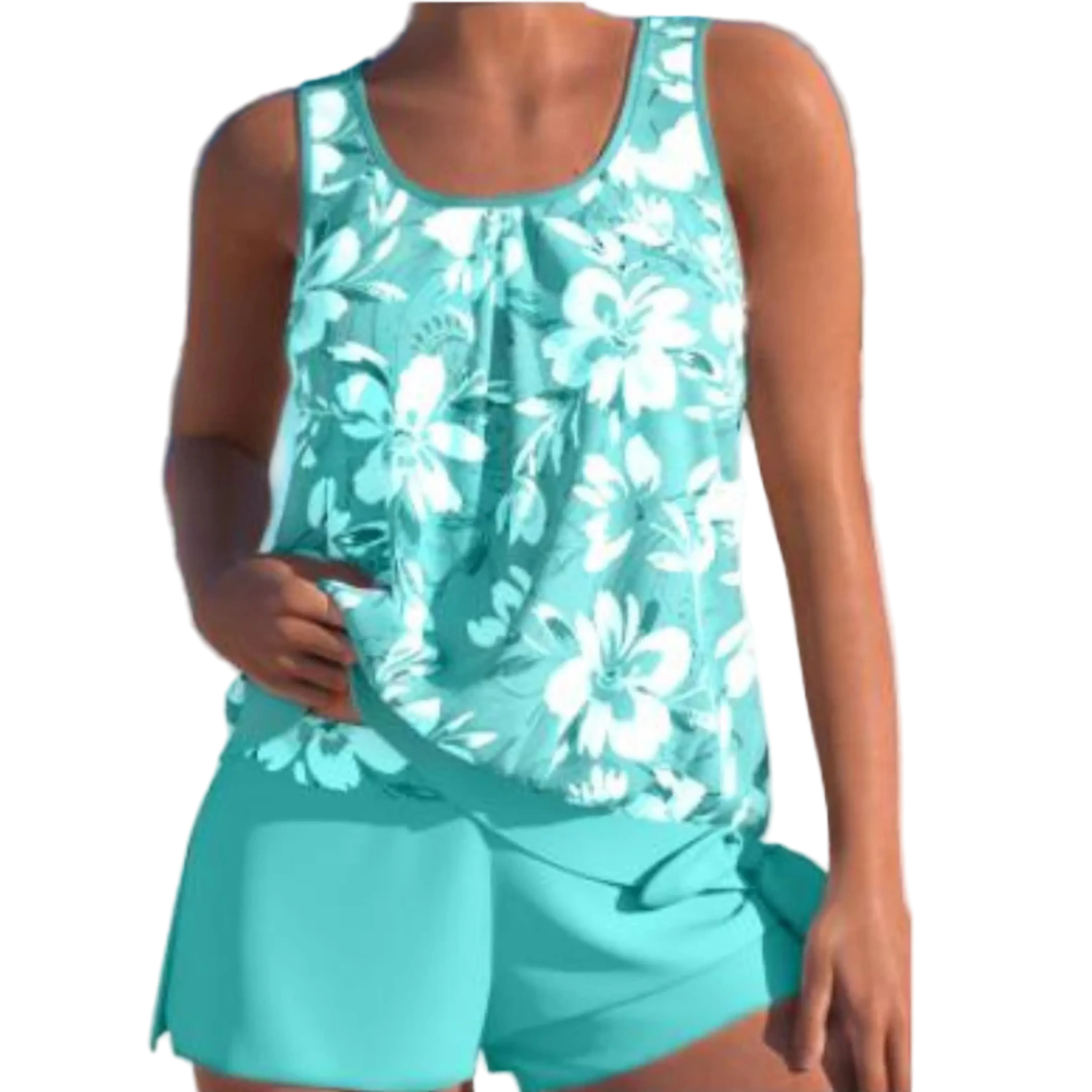 Costume da bagno tankini con stampa floreale, canotta e slip coordinati