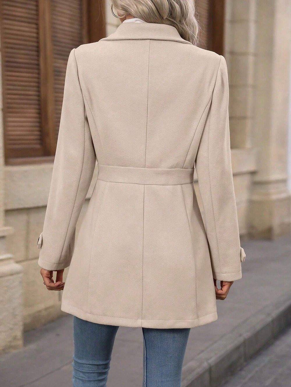 Manteau Long en Polyester à Col Rabattu et Simple Boutonnage pour Femme