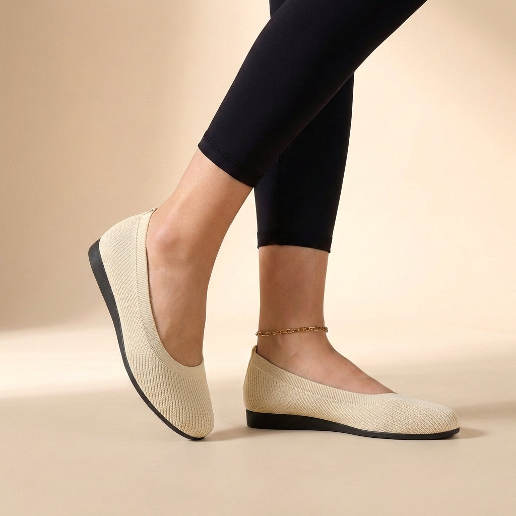 Ballerine da Donna in Maglia con Bordo Costine Stile Slip-On Casual