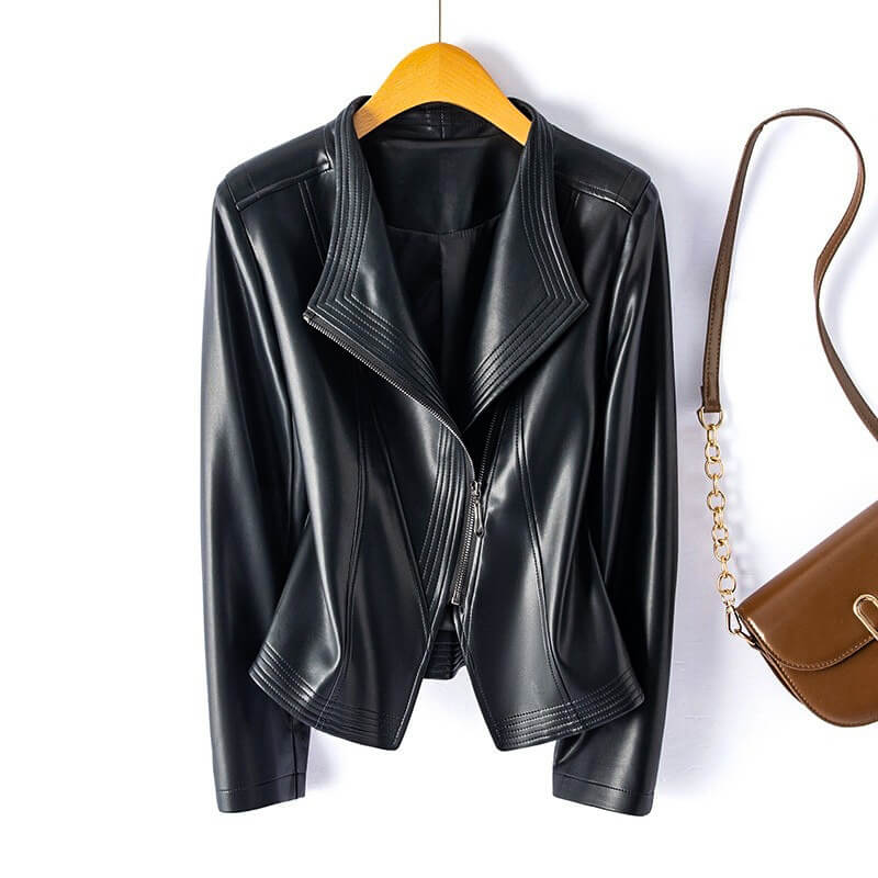 Vegan Leather Perfecto Jacket for Women with Asymmetric Zipper and Wide Lapels