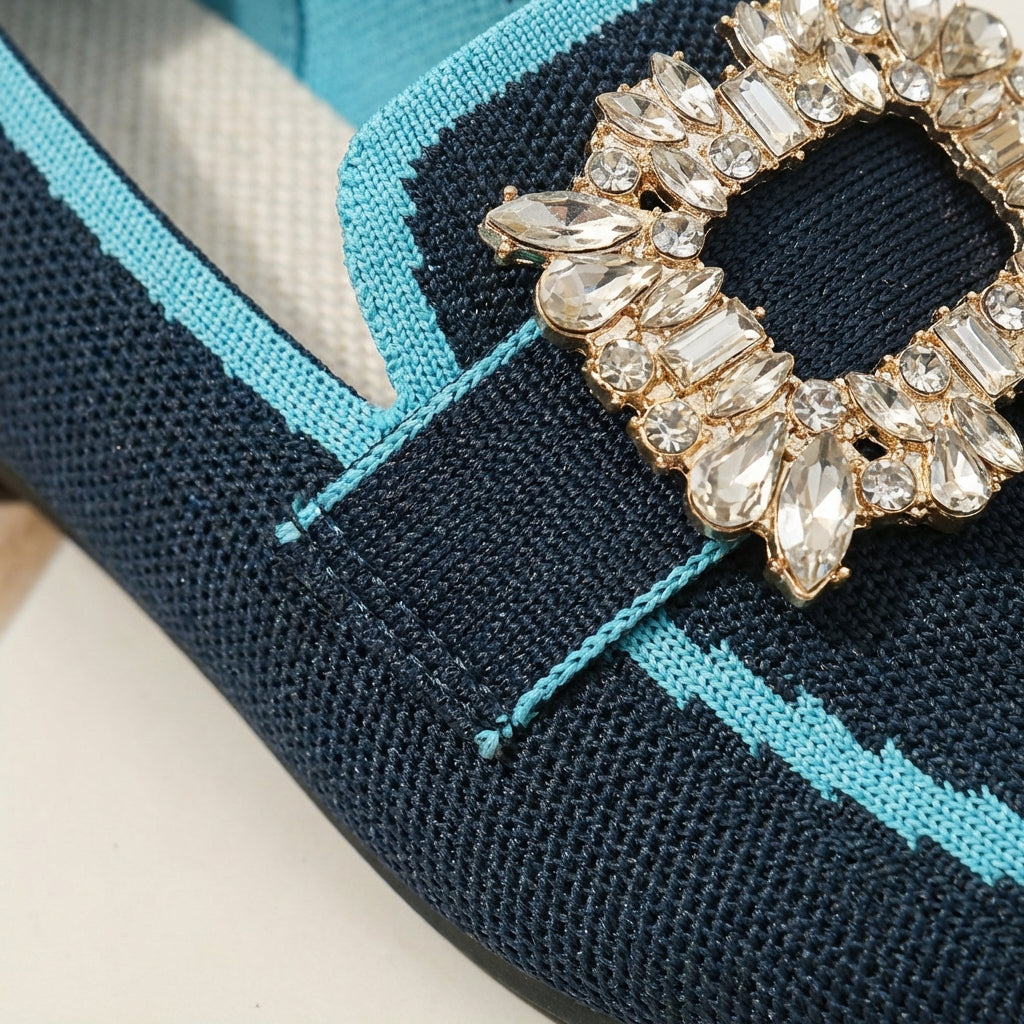 Ballerines à Bout Carré avec Boucle Bijou et Finition Contrastée pour Femme