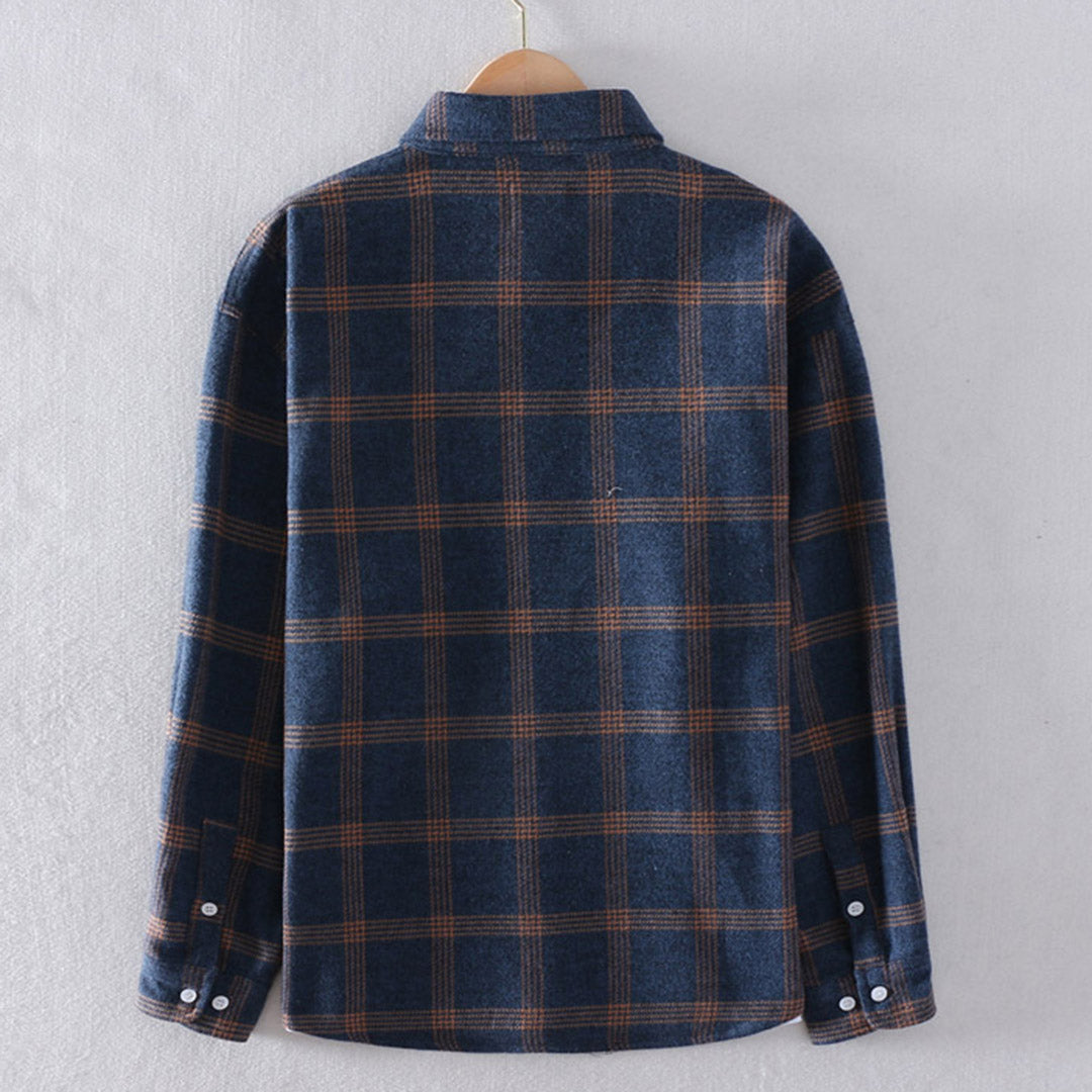 Sobrecamisa de Cuadros de Poliéster para Hombre con Cuello Abatible y Mangas Largas