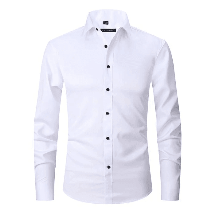Chemise habillée cintrée en coton et polyester extensible sans repassage pour homme
