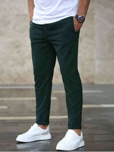 Pantalon droit pour homme avec taille élastique et cordon de serrage en polyester