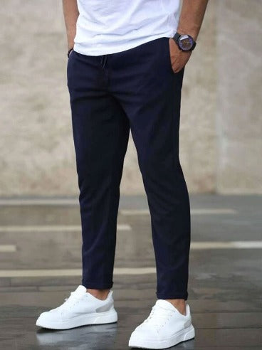 Pantalon droit pour homme avec taille élastique et cordon de serrage en polyester