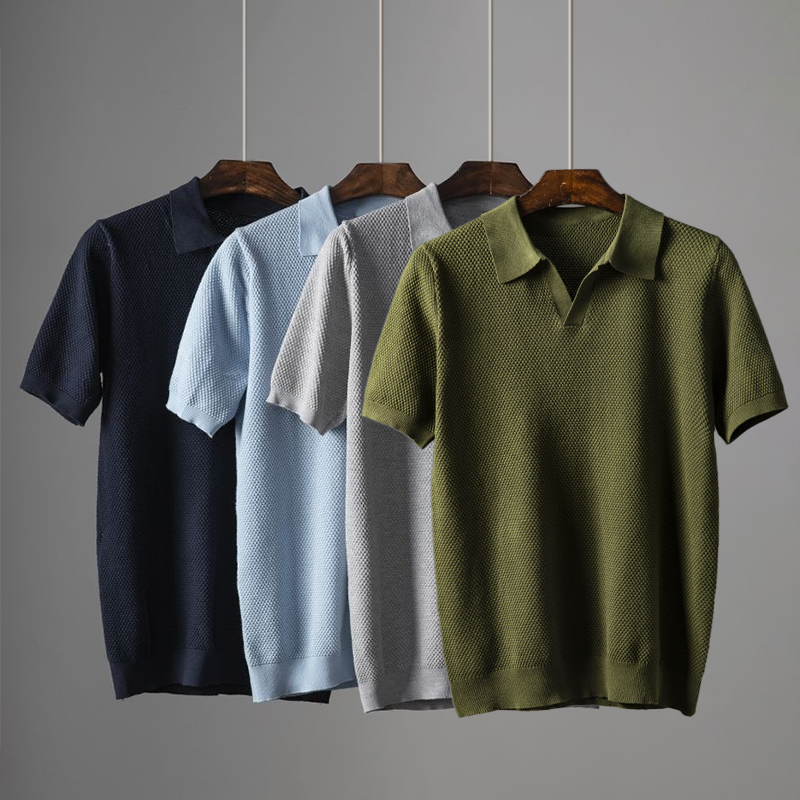 Polo en Maille 100% Coton à Manches Courtes avec Col à Revers pour Homme