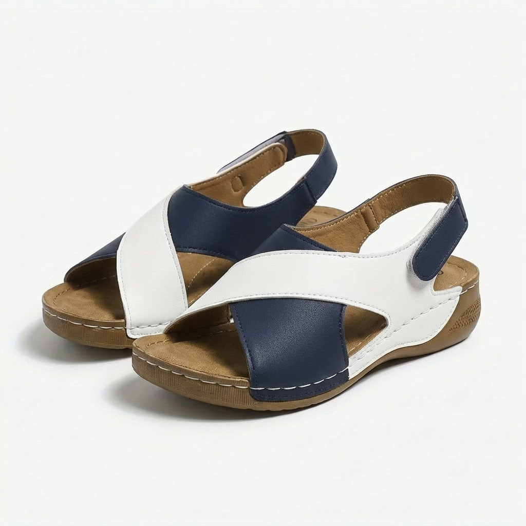 Sandales Compensées à Brides Croisées en Cuir Artificiel pour Femme avec Plateforme