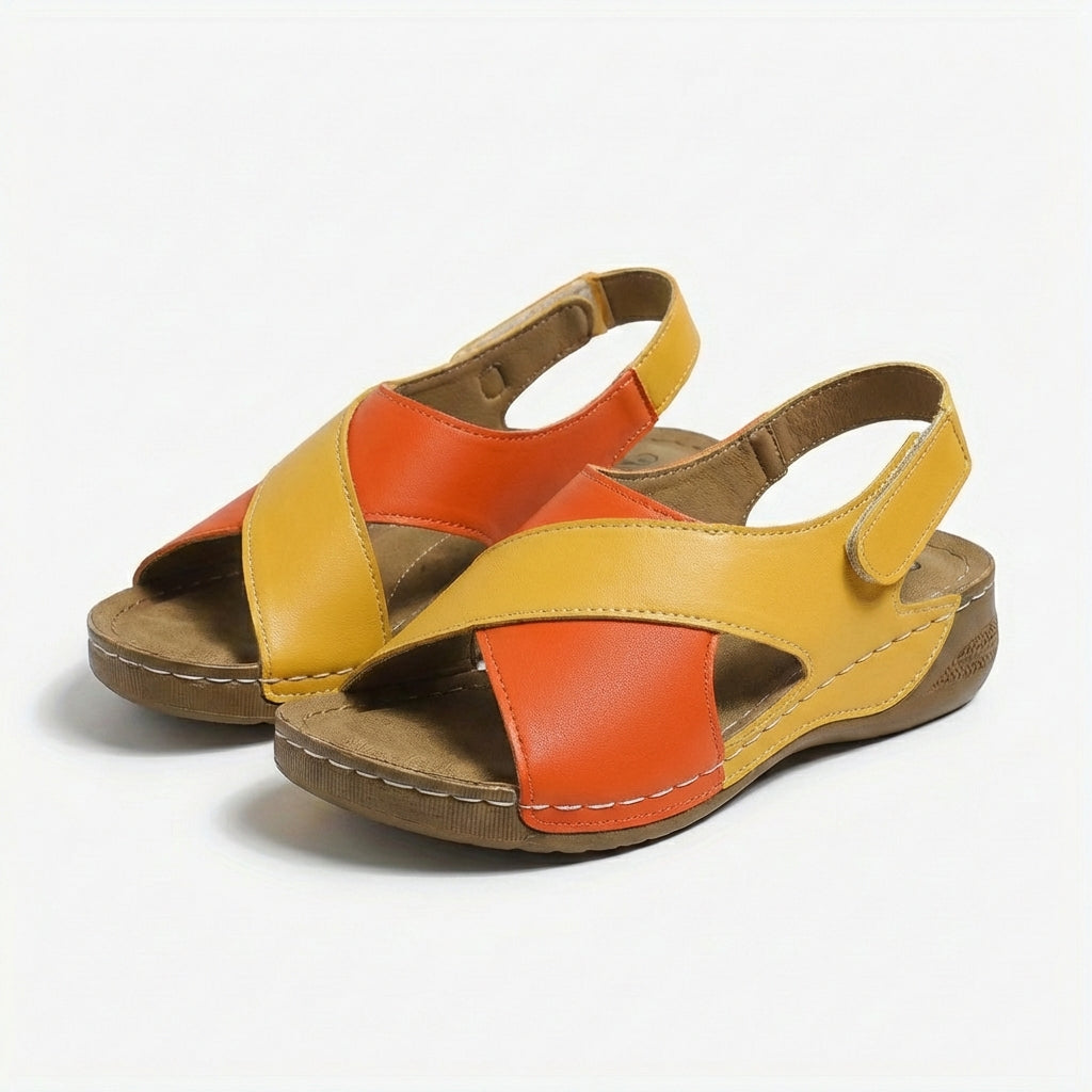 Sandales Compensées à Brides Croisées en Cuir Artificiel pour Femme avec Plateforme