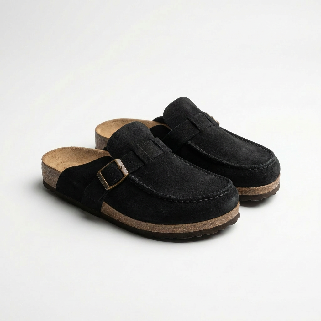 Mules en Cuir Microfibre avec Boucle Réglable et Semelle en Caoutchouc pour Femme