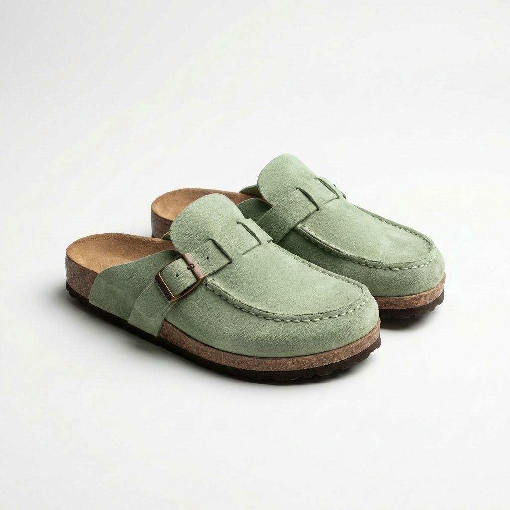 Mules en Cuir Microfibre avec Boucle Réglable et Semelle en Caoutchouc pour Femme