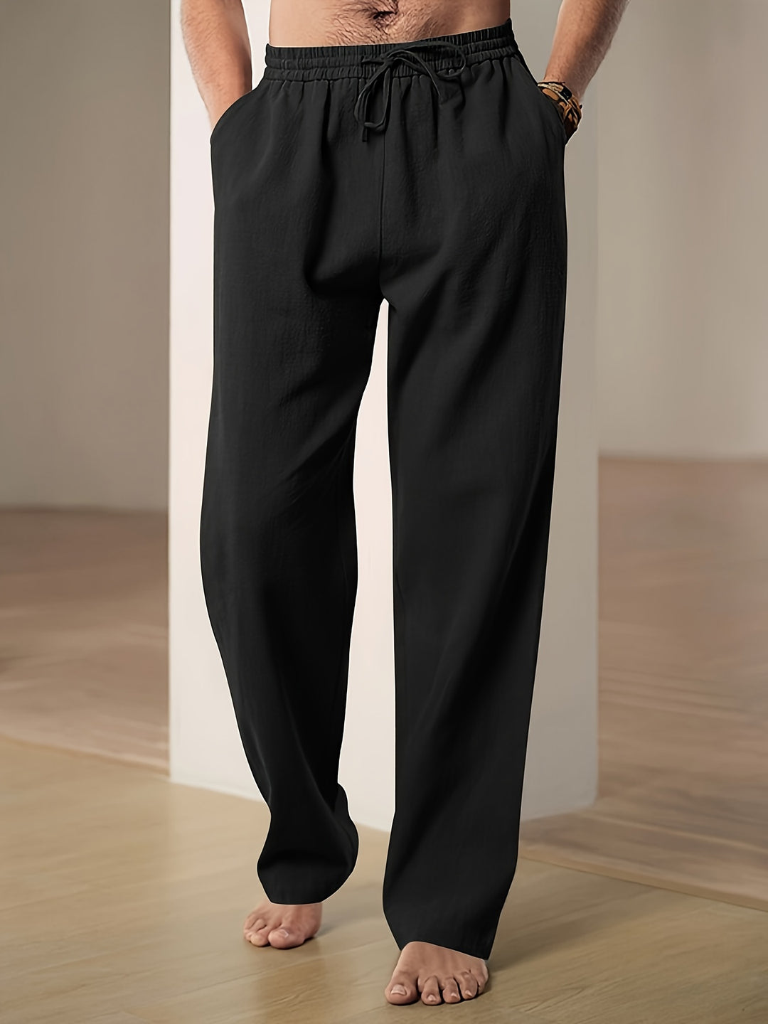Pantalon homme en lin coupe décontractée élastique