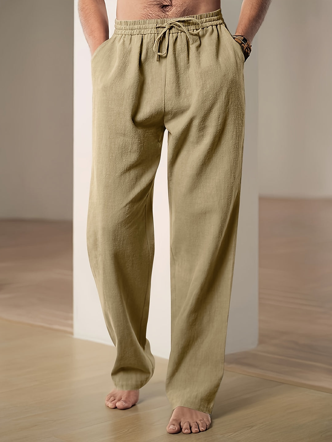 Pantalon homme en lin coupe décontractée élastique