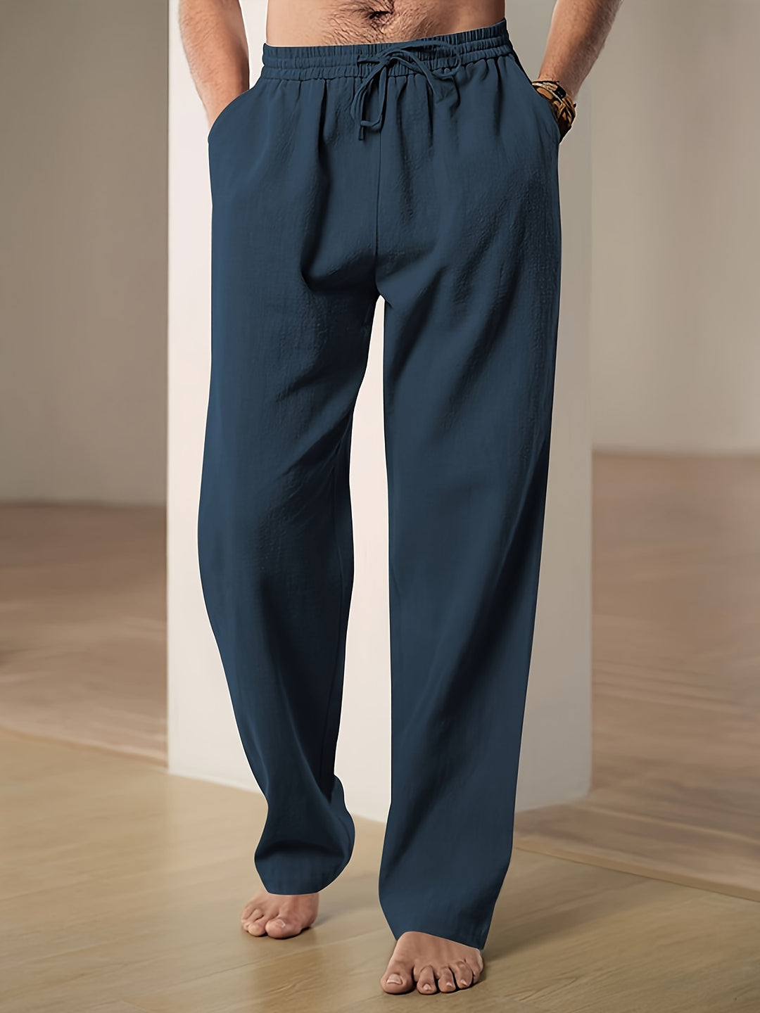 Pantalon homme en lin coupe décontractée élastique