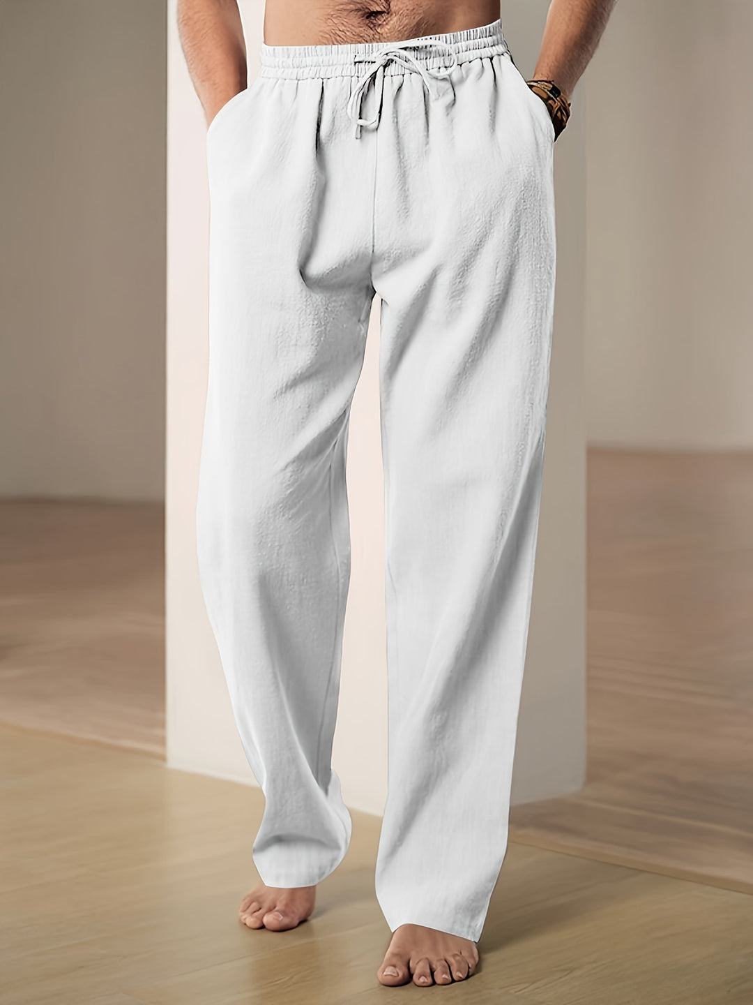 Pantalon homme en lin coupe décontractée élastique