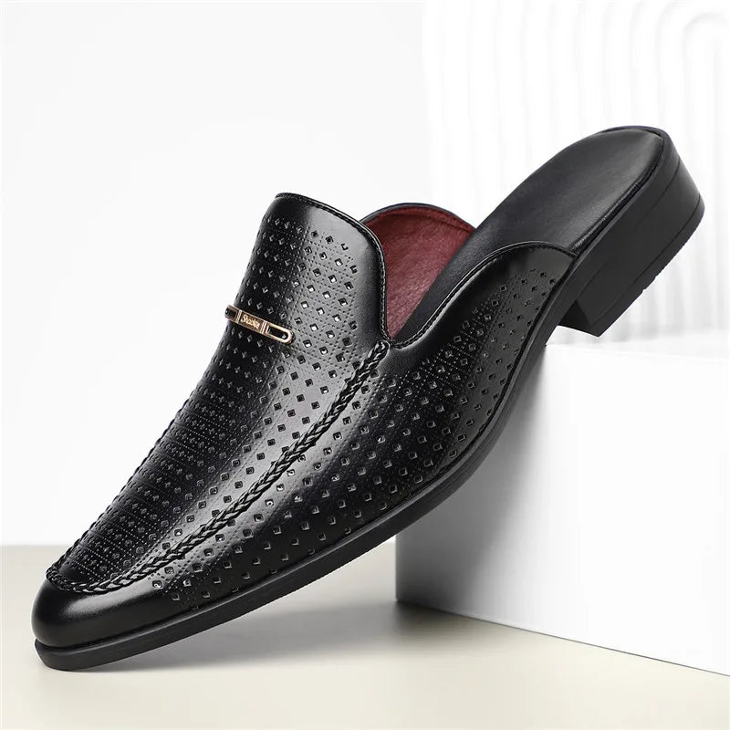 Mules Mocassins pour Homme en Cuir Verni avec Détails en Métal et Semelle en Caoutchouc