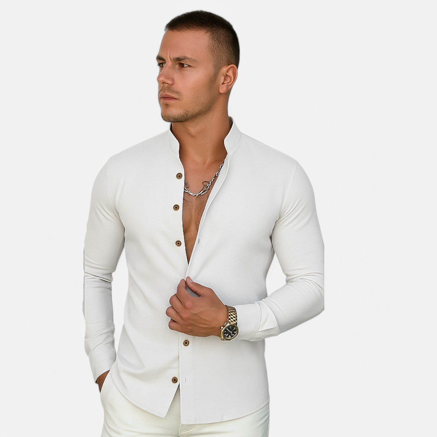 Velclairemode | Chemise Décontractée Coton-Lin à Col Henley – Légèreté Naturelle, Élégance Essentielle