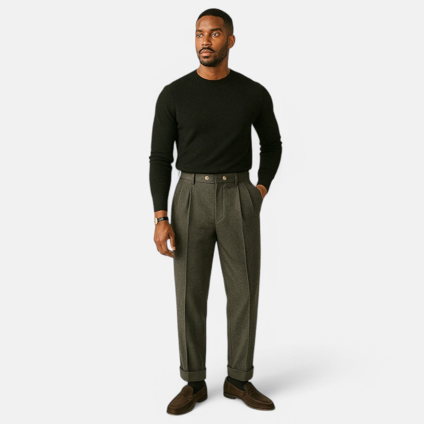 Velclairemode | Pantalon Droit en Laine Taille Haute Homme – Chaleur Structurée, Élégance Saisonnière