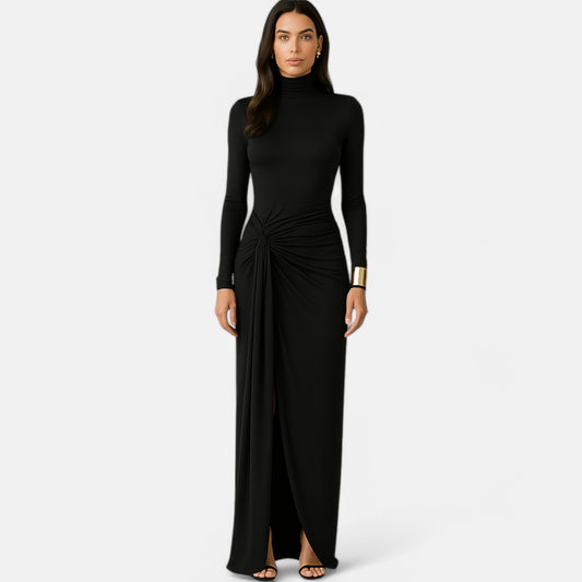 Velclairemode | Robe Maxi Fendue à Col Roulé – Allure Sculptée, Séduction Haute Couture