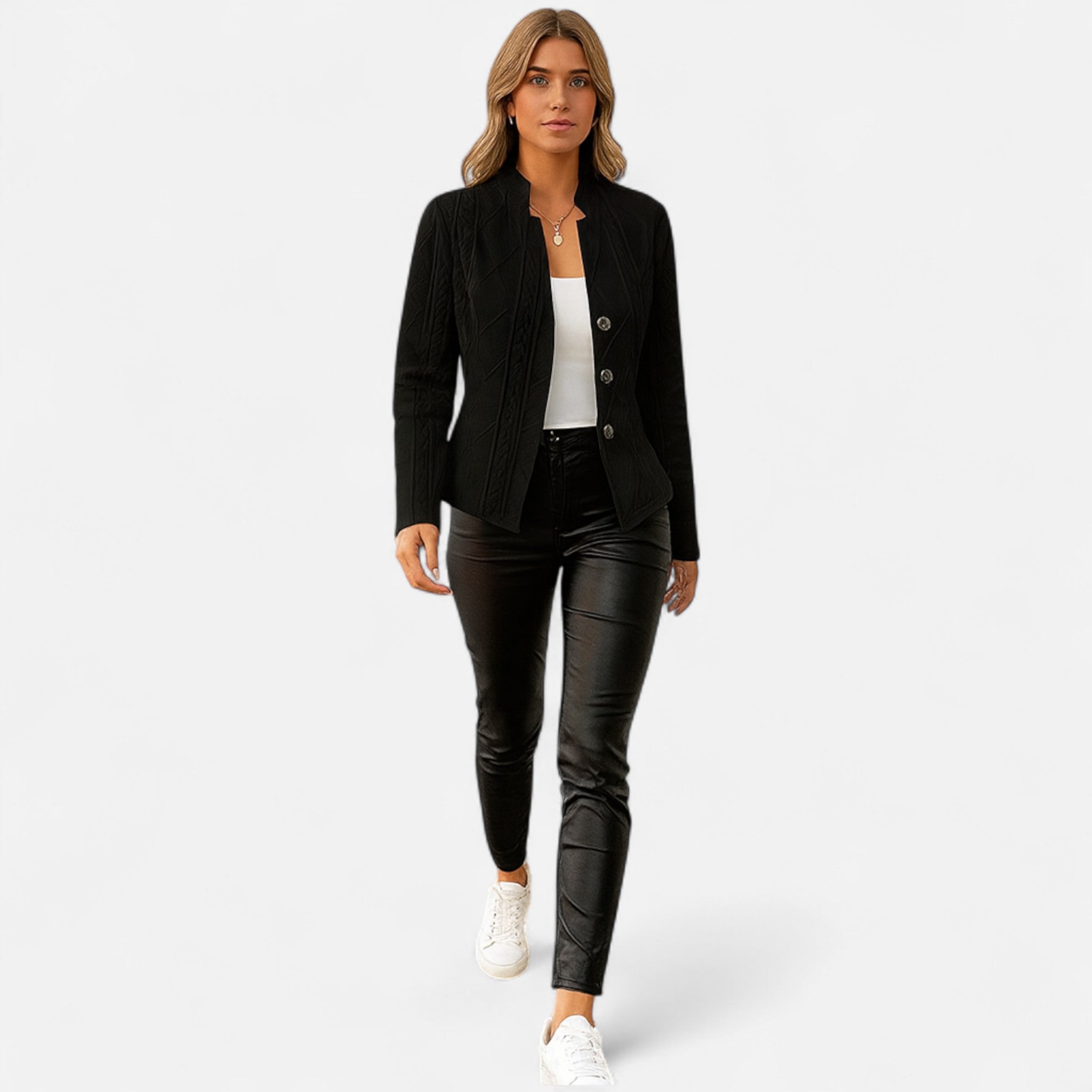 Velclairemode.com | Women's black blazer in textured fabric