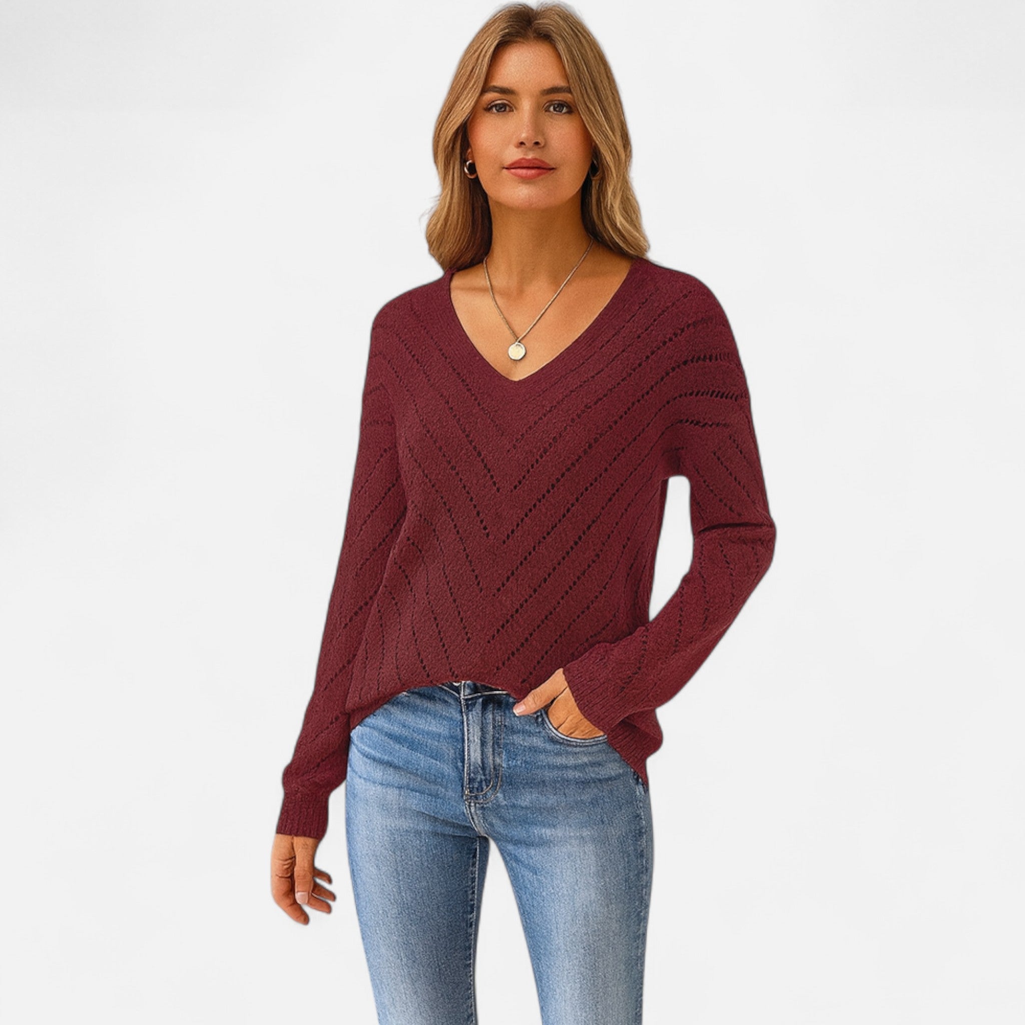 Velclairemode.com | Women's V-neck knitted sweater