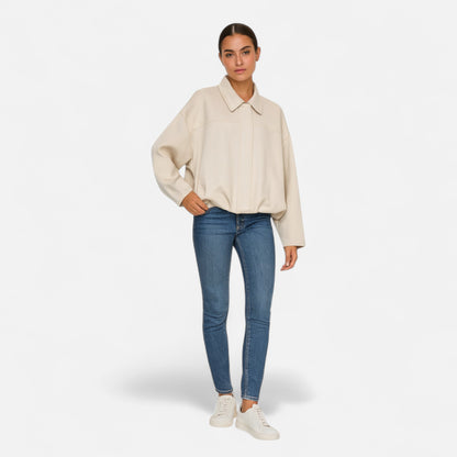 Velclairemode | Blouson Bomber Femme Oversize en Suédine – Volume Décontracté & Texture Luxueuse