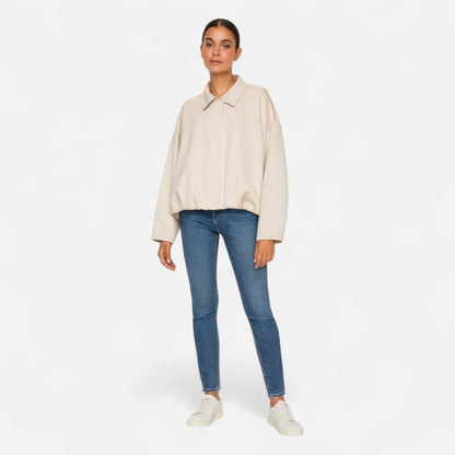 Velclairemode | Blouson Bomber Femme Oversize en Suédine – Volume Décontracté & Texture Luxueuse