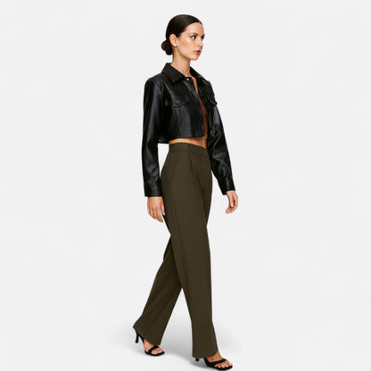 Velclairemode | Veste Courte Femme en Cuir – Col Revers & Attitude Sculptée