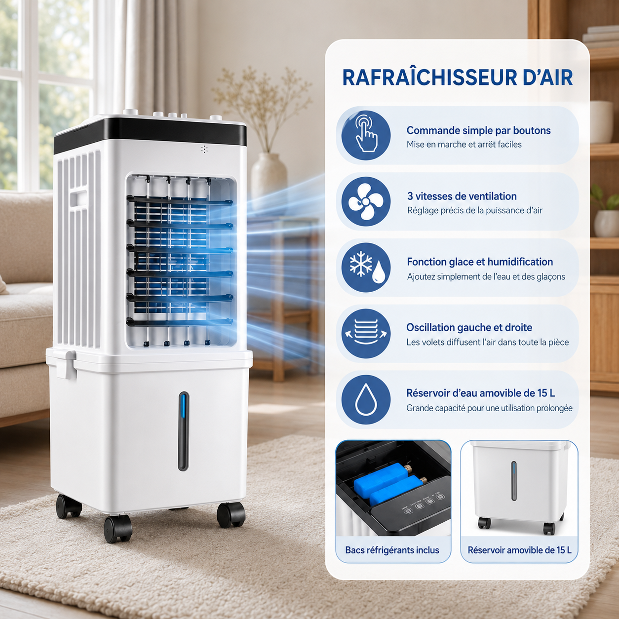 Climatizador de Ar Móvel 3 em 1 com Controle Remoto