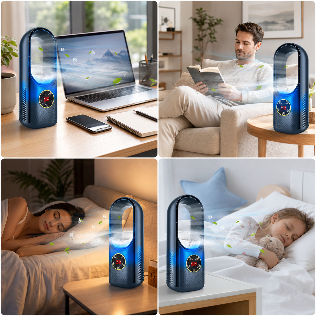 Ventilador de Mesa Sem Hélices Silencioso com 3 Modos de Ventilação