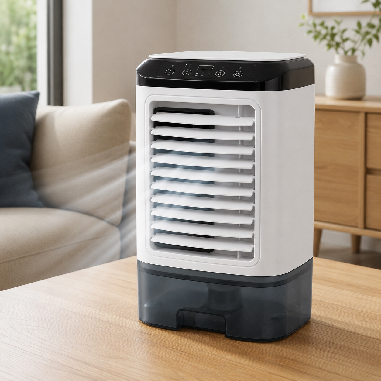 Ar-condicionado portátil compacto com 3 velocidades e resfriamento por ultrassom