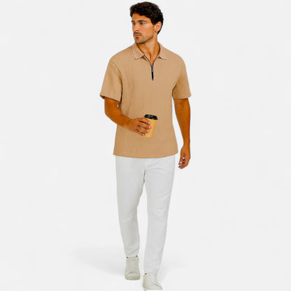 Velclairemode | Polo Homme Été en Jacquard Texturé – Manches Courtes, Uni Élégant à Rayures Subtiles