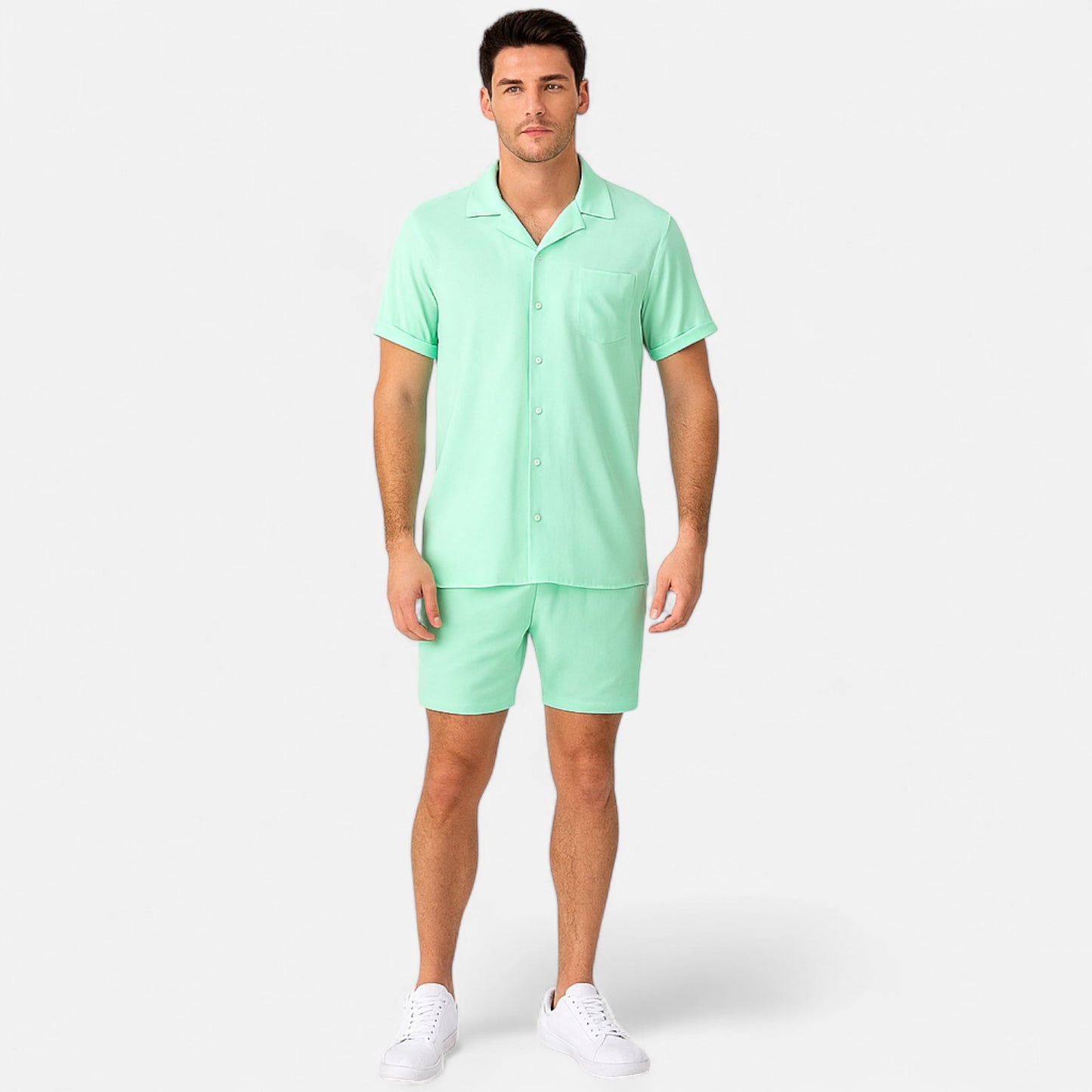 Velclairemode | Haut de Plage Homme Uni – Manches Courtes, Esprit Hawaïen Minimaliste