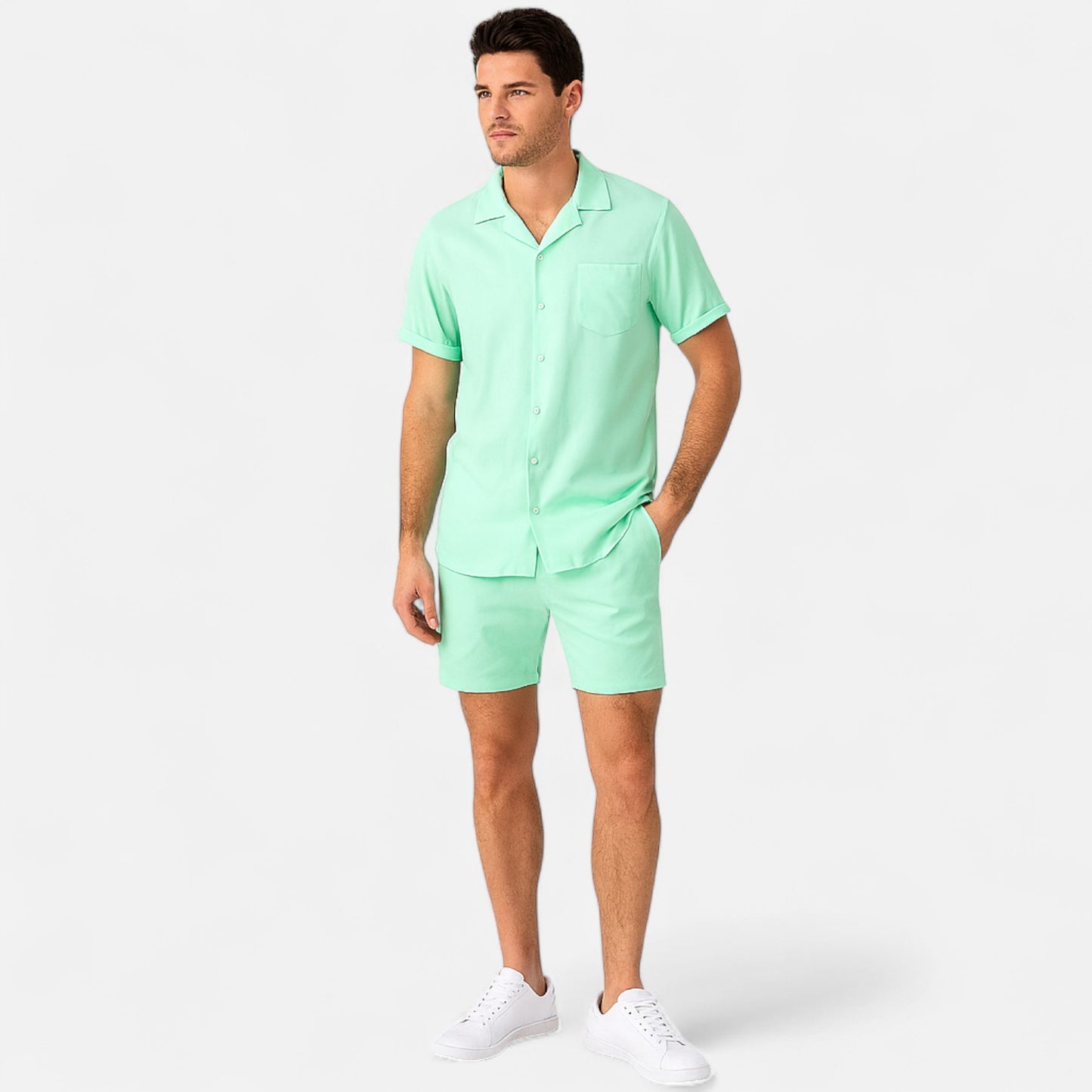 Velclairemode | Haut de Plage Homme Uni – Manches Courtes, Esprit Hawaïen Minimaliste