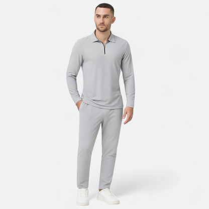 Velclairemode | Ensemble Homme Polo Manches Longues en Tissu Gaufré & Pantalon Protecteur – Confort Technique et Élégance Décontractée