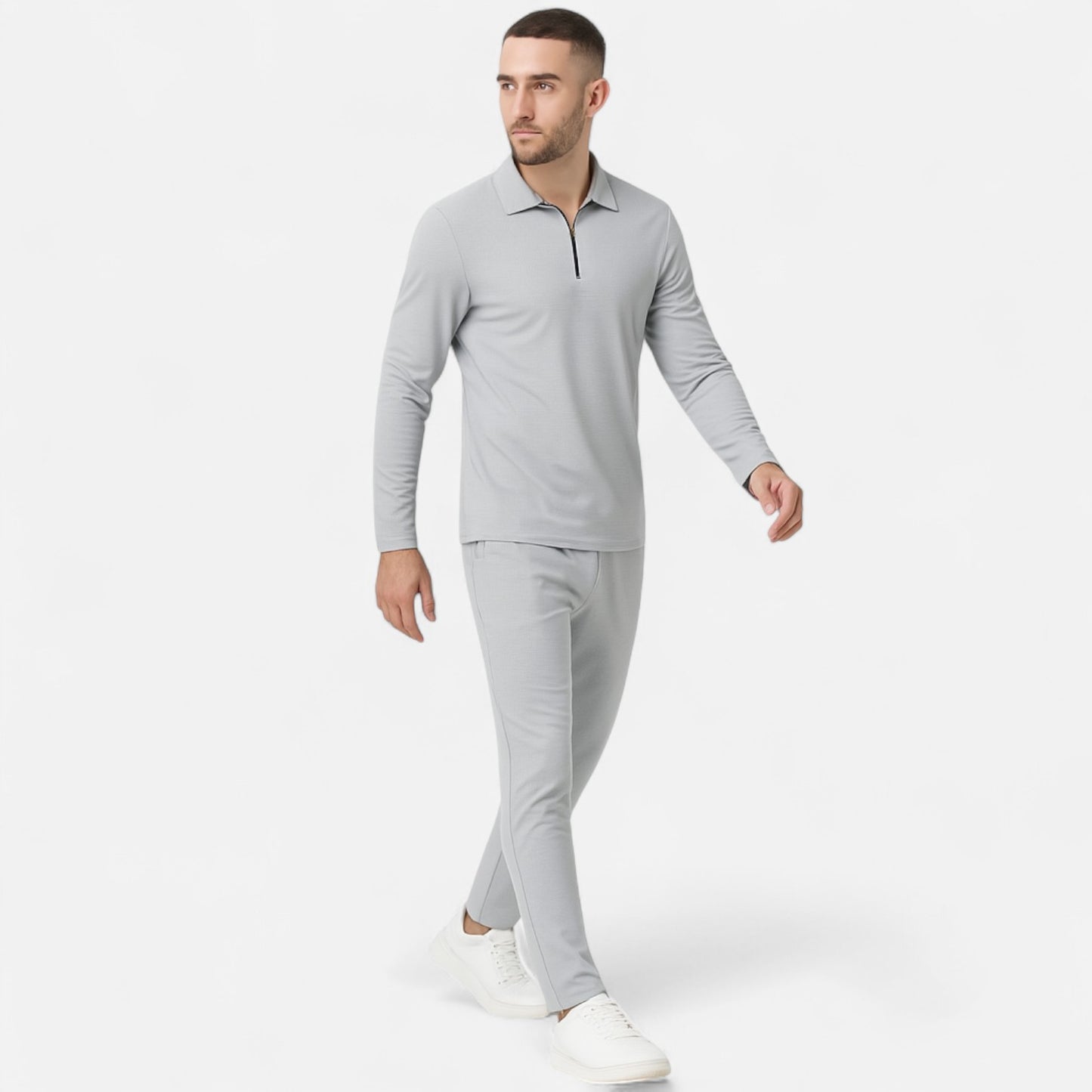 Velclairemode | Ensemble Homme Polo Manches Longues en Tissu Gaufré & Pantalon Protecteur – Confort Technique et Élégance Décontractée