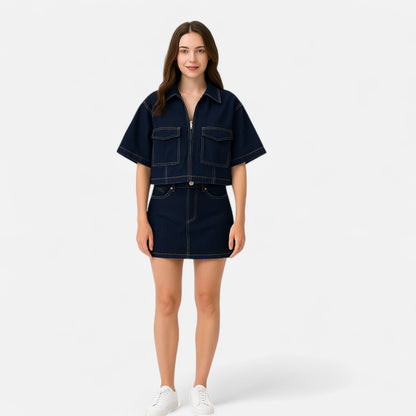 Velclairemode | Ensemble Femme Chemise & Short en Denim Bleu – Allure Décontractée, Esprit Structuré