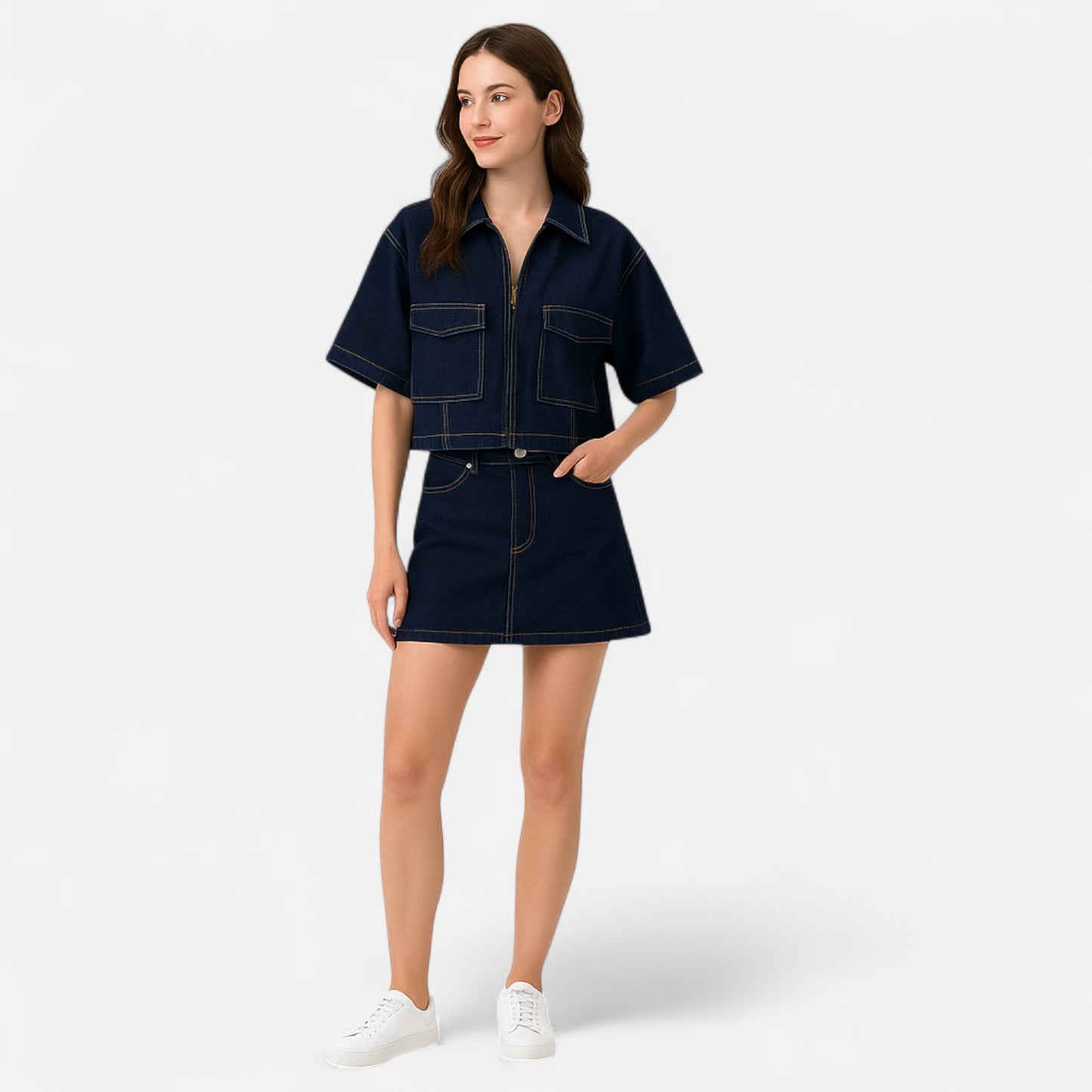 Velclairemode | Ensemble Femme Chemise & Short en Denim Bleu – Allure Décontractée, Esprit Structuré