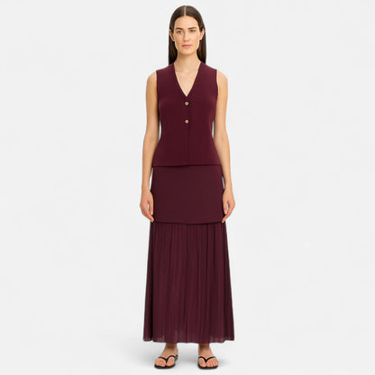 Velclairemode | Ensemble Femme Maille Fine – Débardeur Col V Sans Manches & Jupe Ajustée, Élégance Sculptée