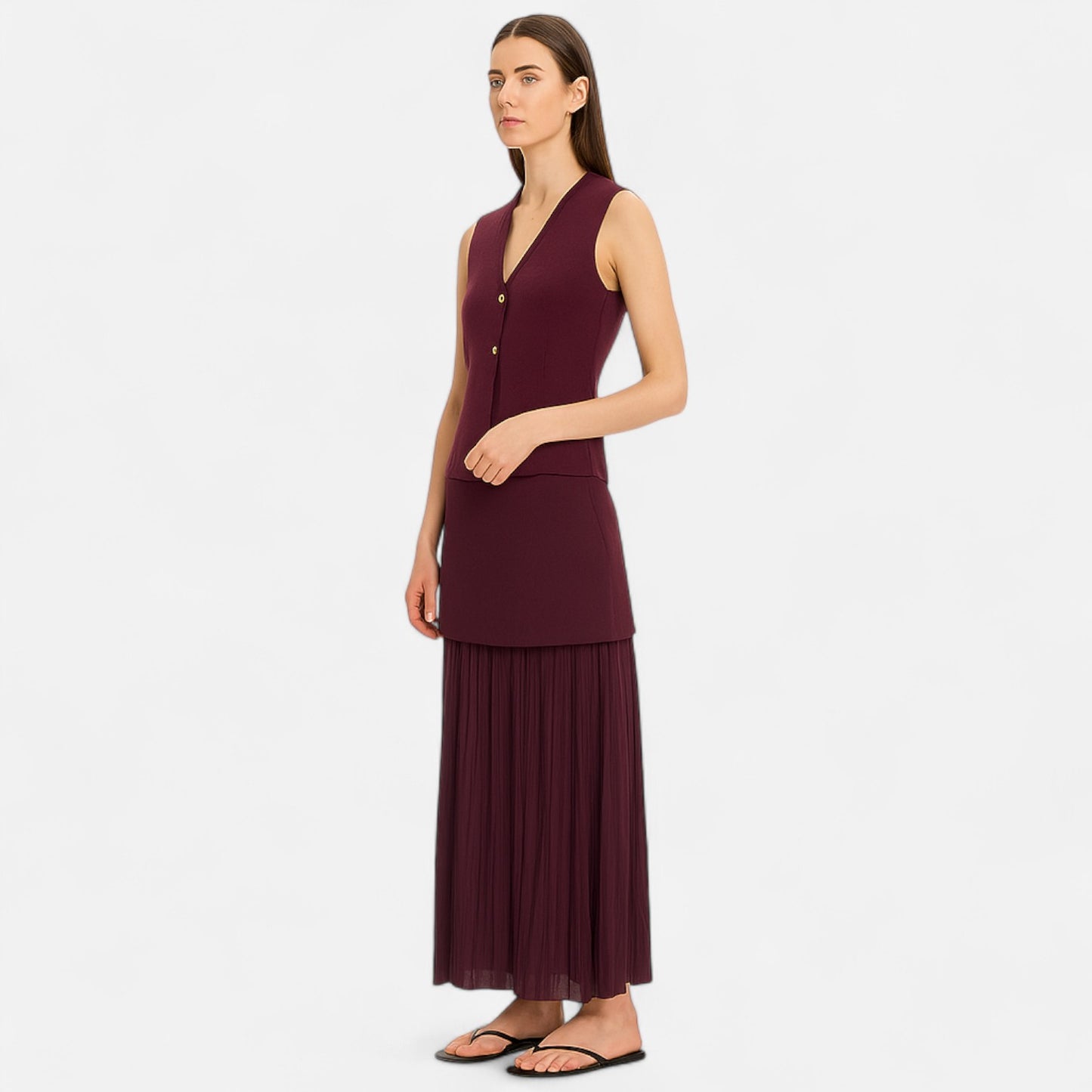 Velclairemode | Ensemble Femme Maille Fine – Débardeur Col V Sans Manches & Jupe Ajustée, Élégance Sculptée