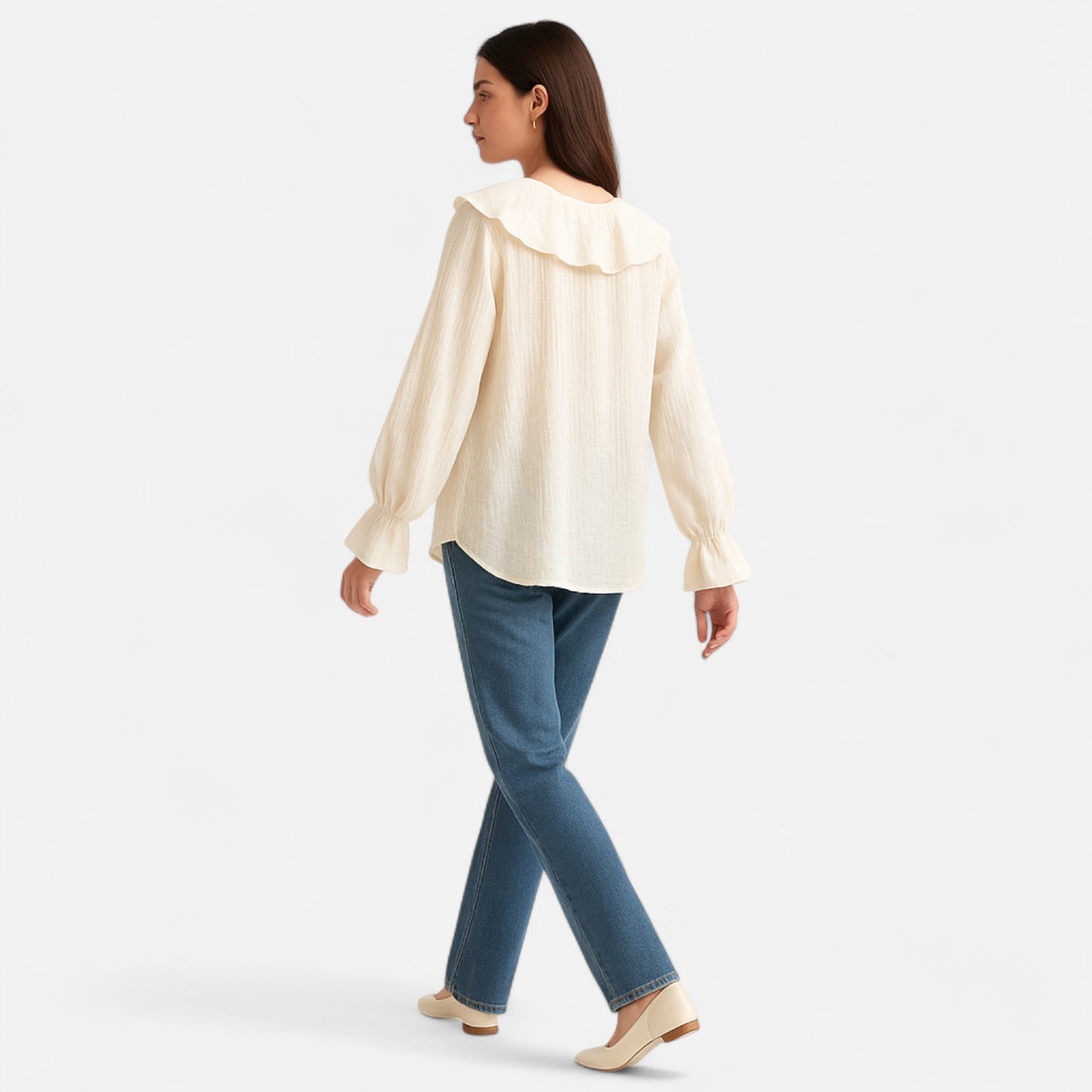 Velclairemode | Blouse Décontractée Femme à Volants Raffinés – Col V Lacé, Élégance Spontanée